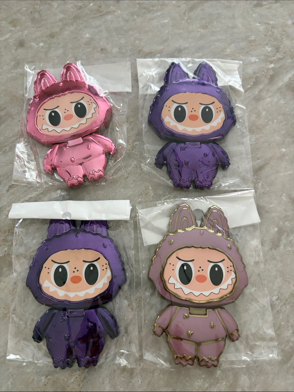 4 Cute Labubu Monster Mirrors in Pink and Purple